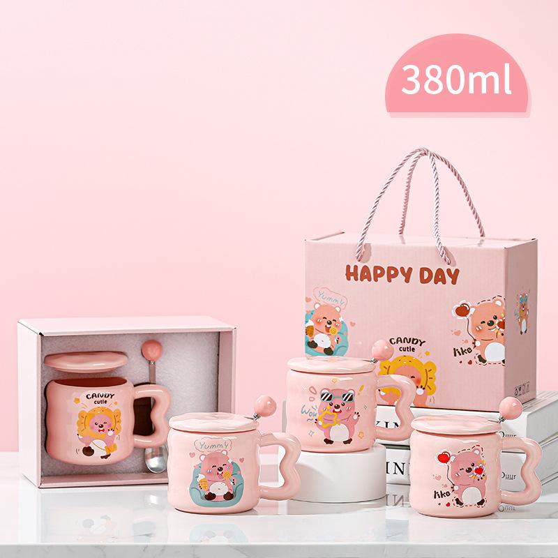 Интернет-знаменитость Бобер чашка для воды Милая девушка сердце чашка мультфильм керамическая чашка с крышкой ложка высокая ценность кружка кофейная чашка