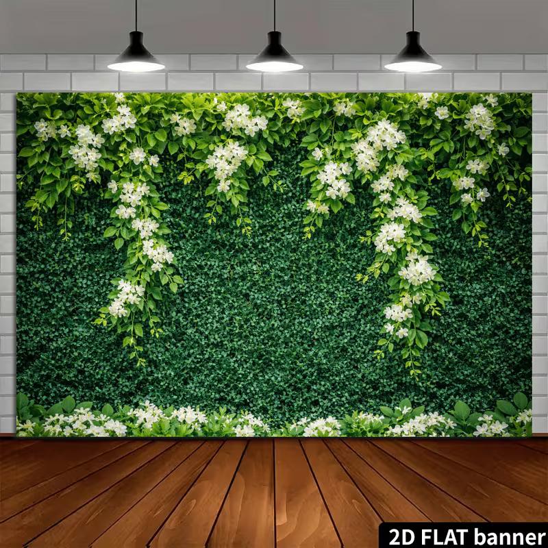 Artificial Green Leaf Wall Cascading White Blossom Photo Background