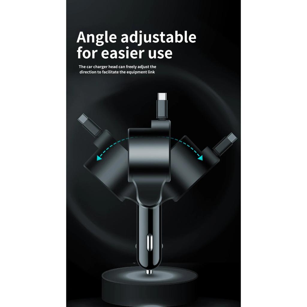 75W 3 In 1 Car Fast Car Phone Charger with Retractable Cable USB Type C Cable Adapter for IPhone Samsung Xiaomi Quick Charger3.0