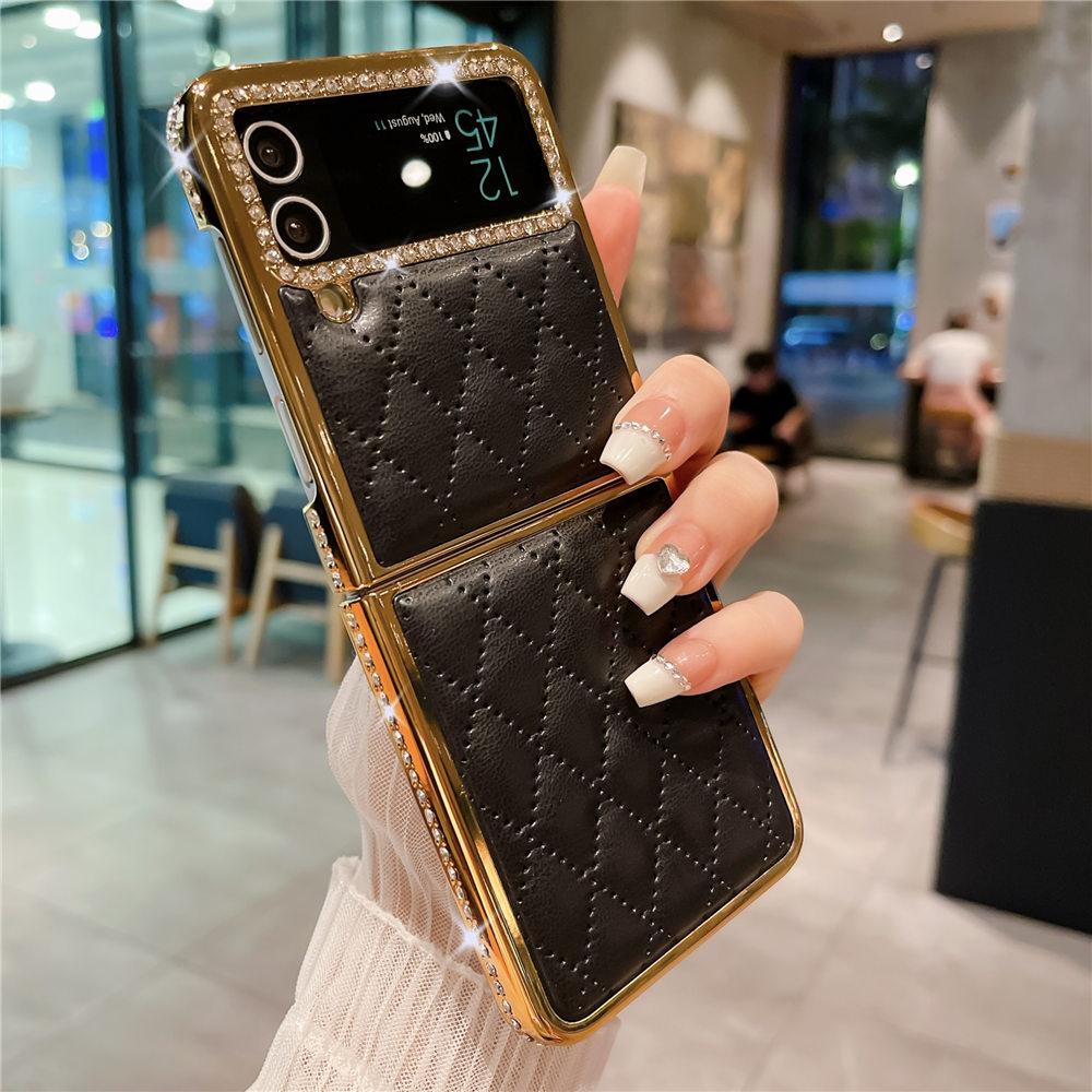Роскошный чехол из кожи с бриллиантами и золотым покрытием для Samsung Z Flip 6 Flip 5 Flip 4 3 Противоударный чехол-книжка для телефона Coque
