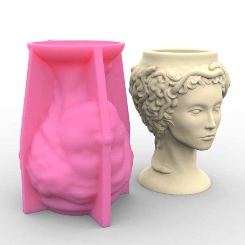 Large Snake Lady Head Gypsum Silicone Molds Storage Box Mold for Making Succulent Plant Flower Candle Holder