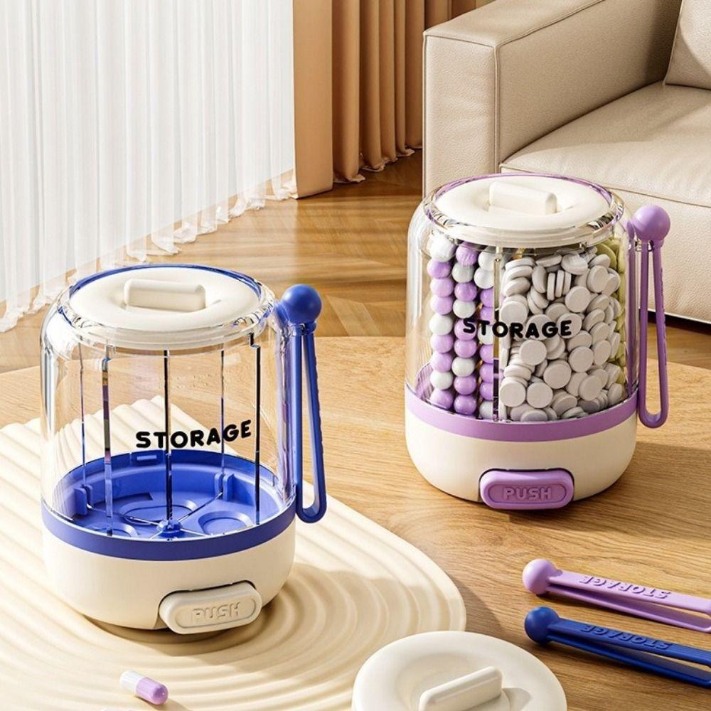 Large Capacity 4 Grids Pill Organizer Press Type Daily Pill Dispenser  Office