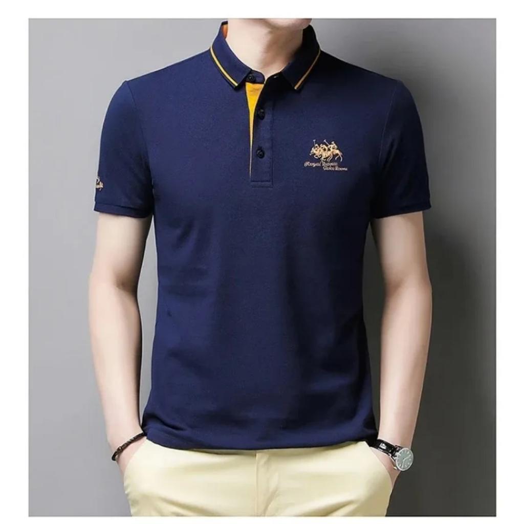Trend Hub Мужские поло с коротким рукавом и вышивкой, дышащая легкая рубашка, роскошный топ, повседневная футболка с лацканами, мужская футболка, homme