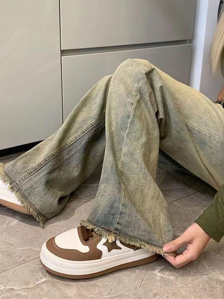 Y2K Vintage Streetwear Denim Trousers Woman Korean Fashion High Waist Straight Jeans Female Spring Elegant 2000s Casual Baggy Pants