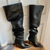 Модные сапоги выше колена, женские сексуальные сапоги с острым носком, черные сапоги выше колена на высоком каблуке с очень большой окружностью