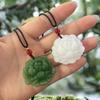 Imitation Hetian Jade Lotus Pendant Necklace for Women - White Jade Flower Blooming Wealth Design