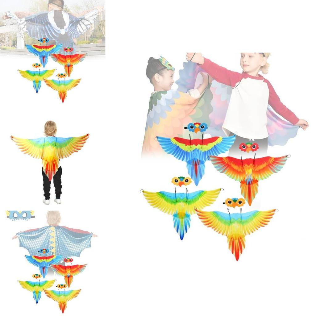 Праздничный тканевый плащ-крылья попугая с соответствующим головным убором птицы для детских косплей-мероприятий на Хэллоуин