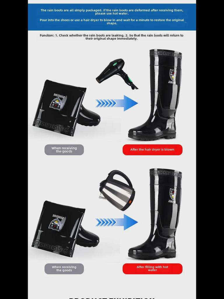 Men's High-Top Thick-Soled Non-Slip Rubber Rain Boots for Construction and Labor Protection.