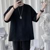 Мужская футболка с круглым вырезом, коротким рукавом, 3D-вафлей, летняя, однотонная, простая, стритвеар