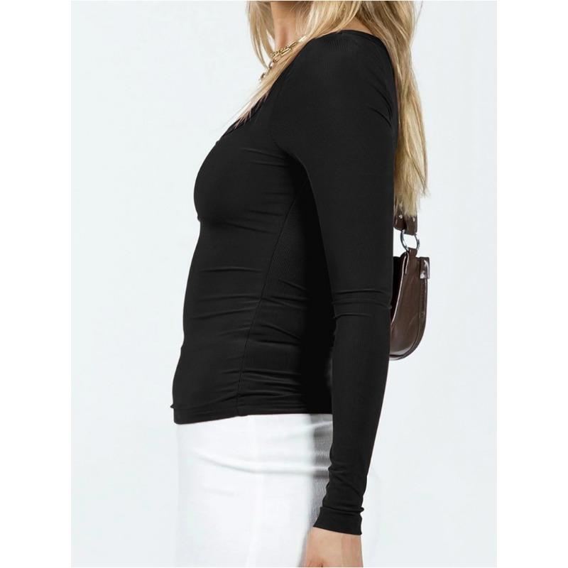 Топы Женская Весна и Лето Y2K Сексуальная Облегающая Футболка с Длинным Рукавом