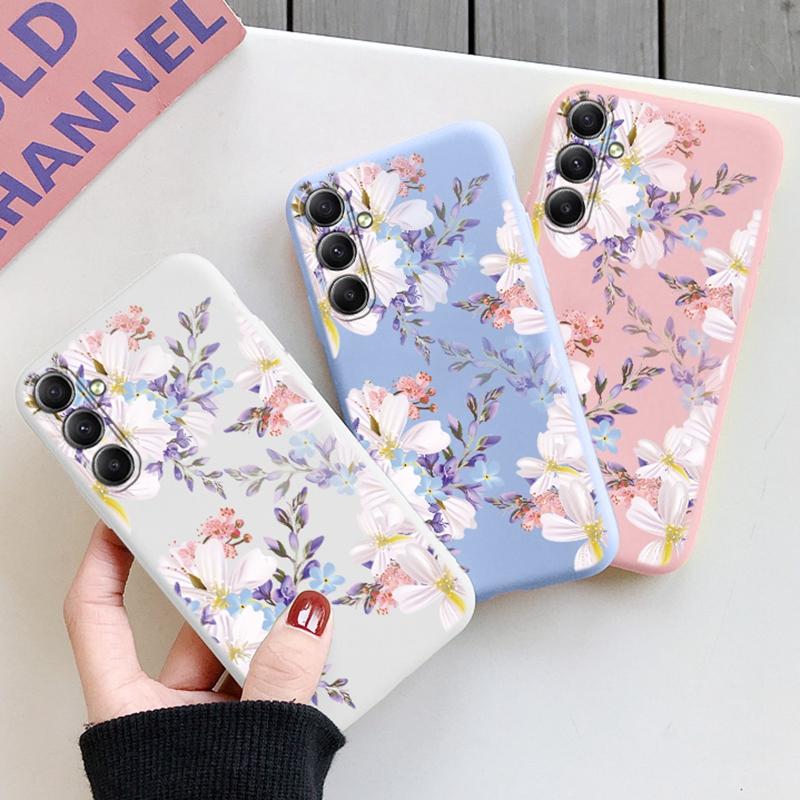 Мягкий силиконовый чехол с цветочным узором для Samsung M35 A35 Xiaomi Redmi Note 13 Pro Poco C65 iPhone Huawei Honor Realme Camera Защитный противоударный чехол