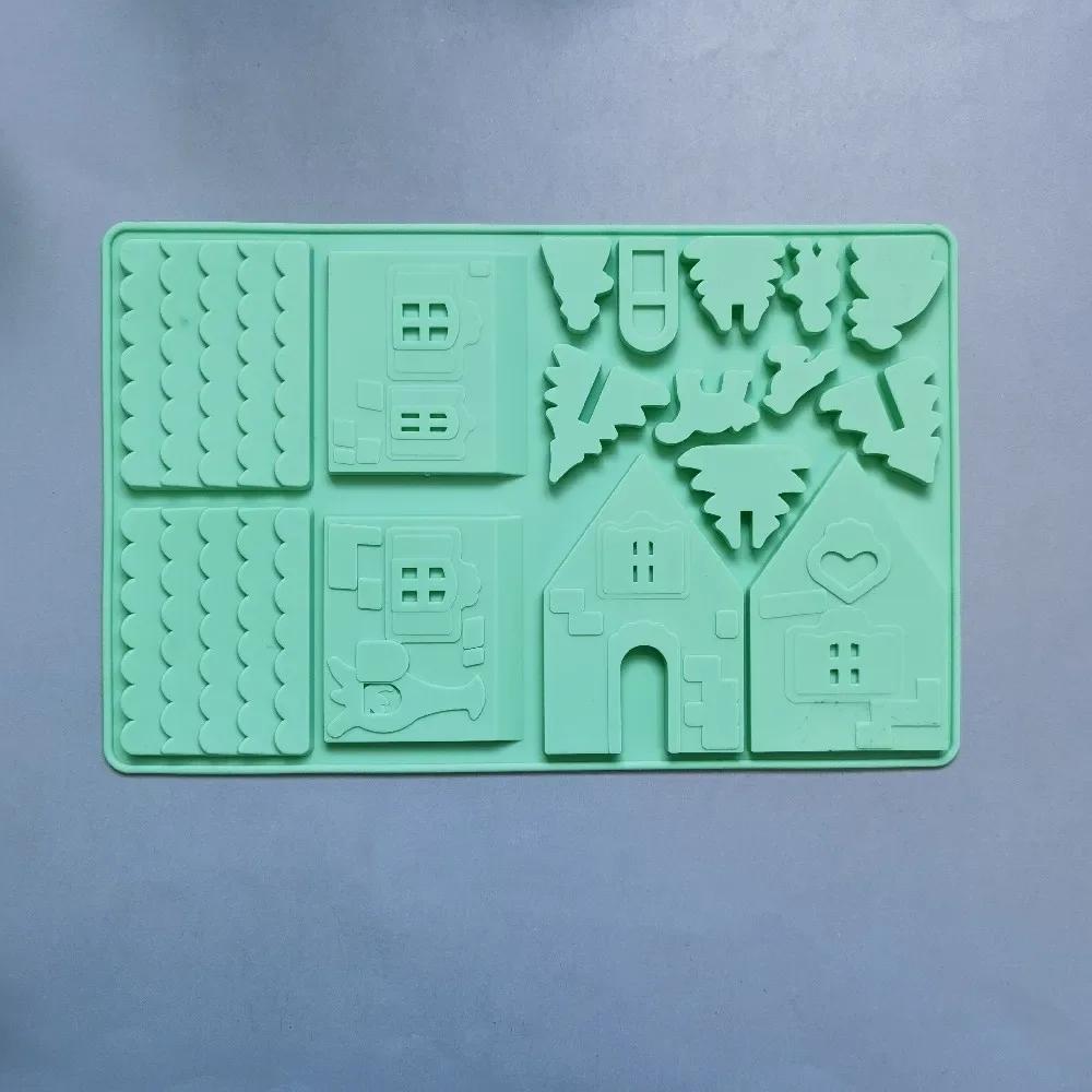 1PC Christmas House Building block Chocolate Silicone Mold Cake Decoration DIY Gingerbread House Shape Biscuits Stencil Baking