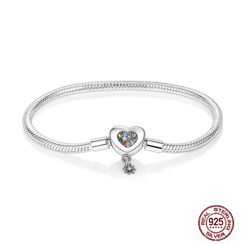 17-20CM Star Moon Bracelet 925 Copper Pink Heart Clover Charms Snake Chain Luminous Bracelet For Women DIY Birthday Zircon Gift