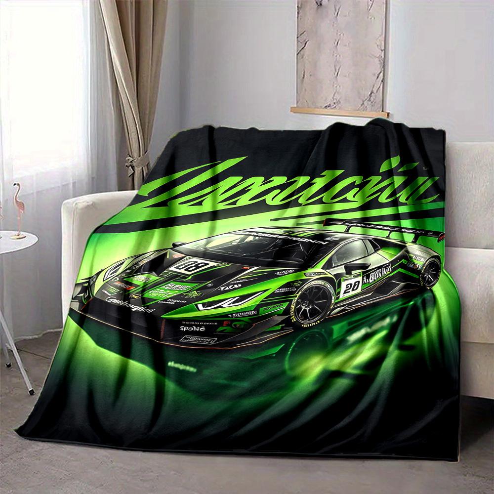 1pc Lamborghini, Racing Car Flannel Blanket [Cozy Throw Blanket] For Sofa, Bed, Travel, Camping, Livingroom, Office, Couch, Chair, And Bed