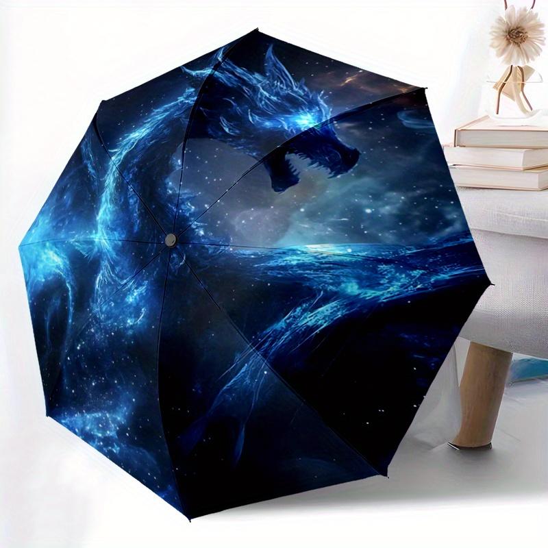 1pc Blue Cosmic Dragon Pattern Automatic Umbrella is Fashionable and Good-Looking, Suitable for Travel and Daily Use.R044