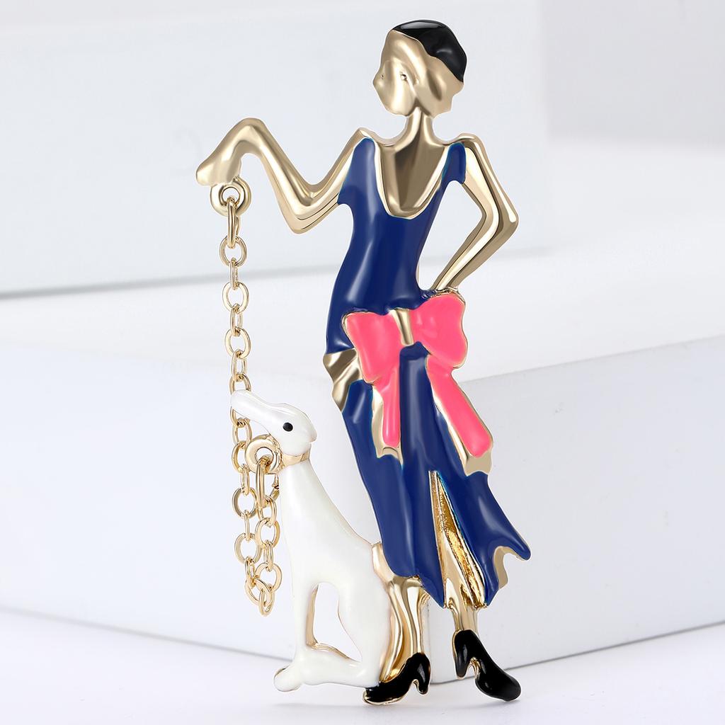 European Lady Temperament Alloy Enamel Girl Brooch Personality Versatile Women'S Cardigan Coat Corsage Ornament Pin