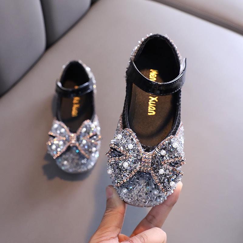 Zapatos Niña Girl Shoe Autumn New Bow Princess Shoe Child Leather Shoe Mary Jane Shoes Water Diamond Single Shoes Child Shoes
