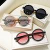 Retro Gray Pink Lens Round Sunglasses Women 2022 Brand Trendy Shiny Circle Frame Men Spectacle Plain Eyewear Shades Sun Glasses