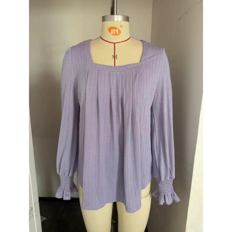 Весенне-осенняя женская повседневная плиссированная кофта с длинными рукавами и квадратным вырезом