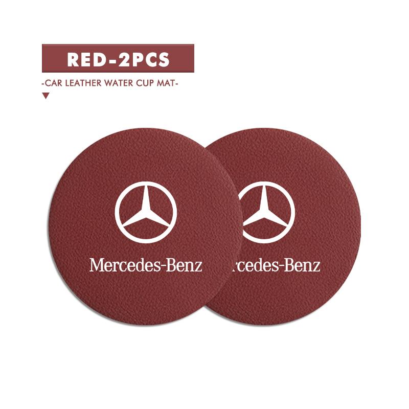 BENZ 2pcs Leather Anti-Slip Mat Suede Car Coaster Water Cup Holder For Mercedes Benz C180 C300 W124 W176 W177 C200 C260 GLC CLE CLA