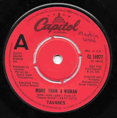 7-дюймовая пластинка TAVARES - More Than A Woman CL15977 Capitol Records 1978 UK Соул/Фанк Б/У