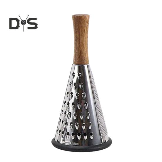 Конусная терка для сыра из нержавеющей стали с деревянной ручкой, 3-сторонняя терка для овощей, сыра, шоколада, овощей, кухонная терка для пармезана
