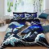Комплект пододеяльника с кошкой, акварельный кит, рыбалка, постельное белье, комплект пододеяльника с морской волной, морской, на морскую тематику, покрывало