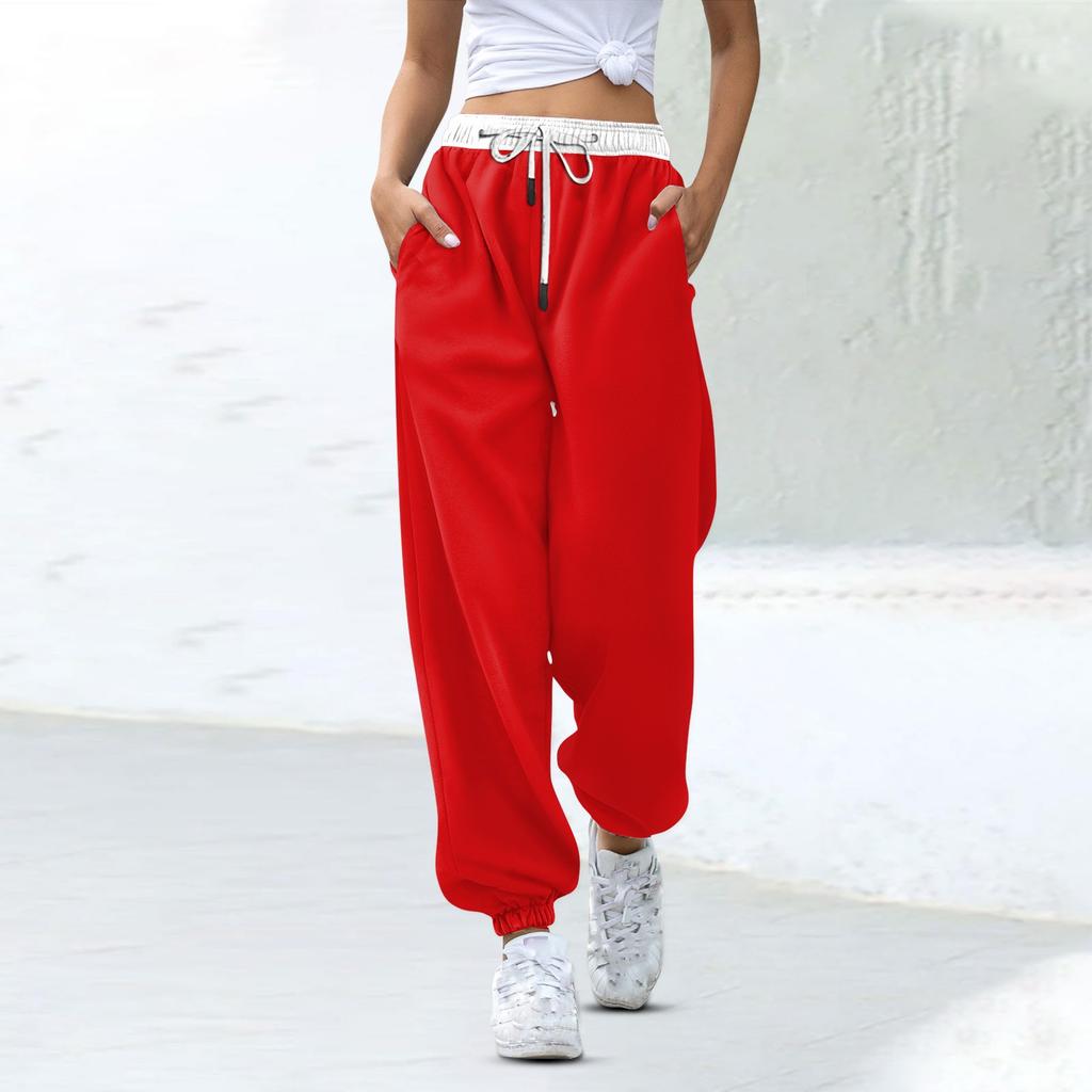 Women's Fashion Sports Color Matching Drawstring Pocket Casual Sweatpants
