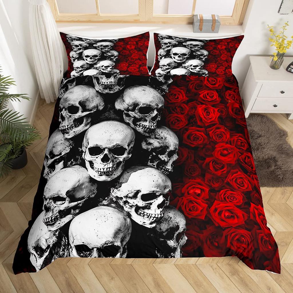 Yellow Sugar Skull Print Home Bedding Sets Duvet Cover Pillowcase Microfiber King Queen Double Twin Polyester Comforter Cover