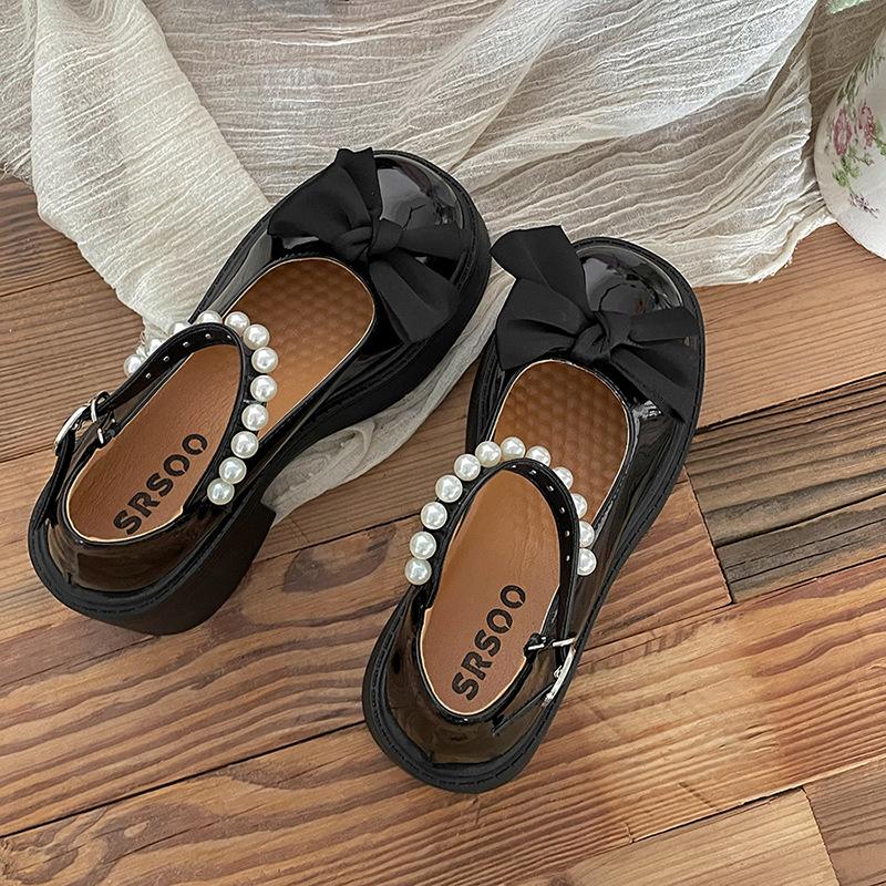 Белые туфли Мэри Джейн на платформе с бантом, на толстом каблуке, из маленькой кожи, женские, 2025, новые, весна-осень, с круглым носком, универсальные, на высоком каблуке