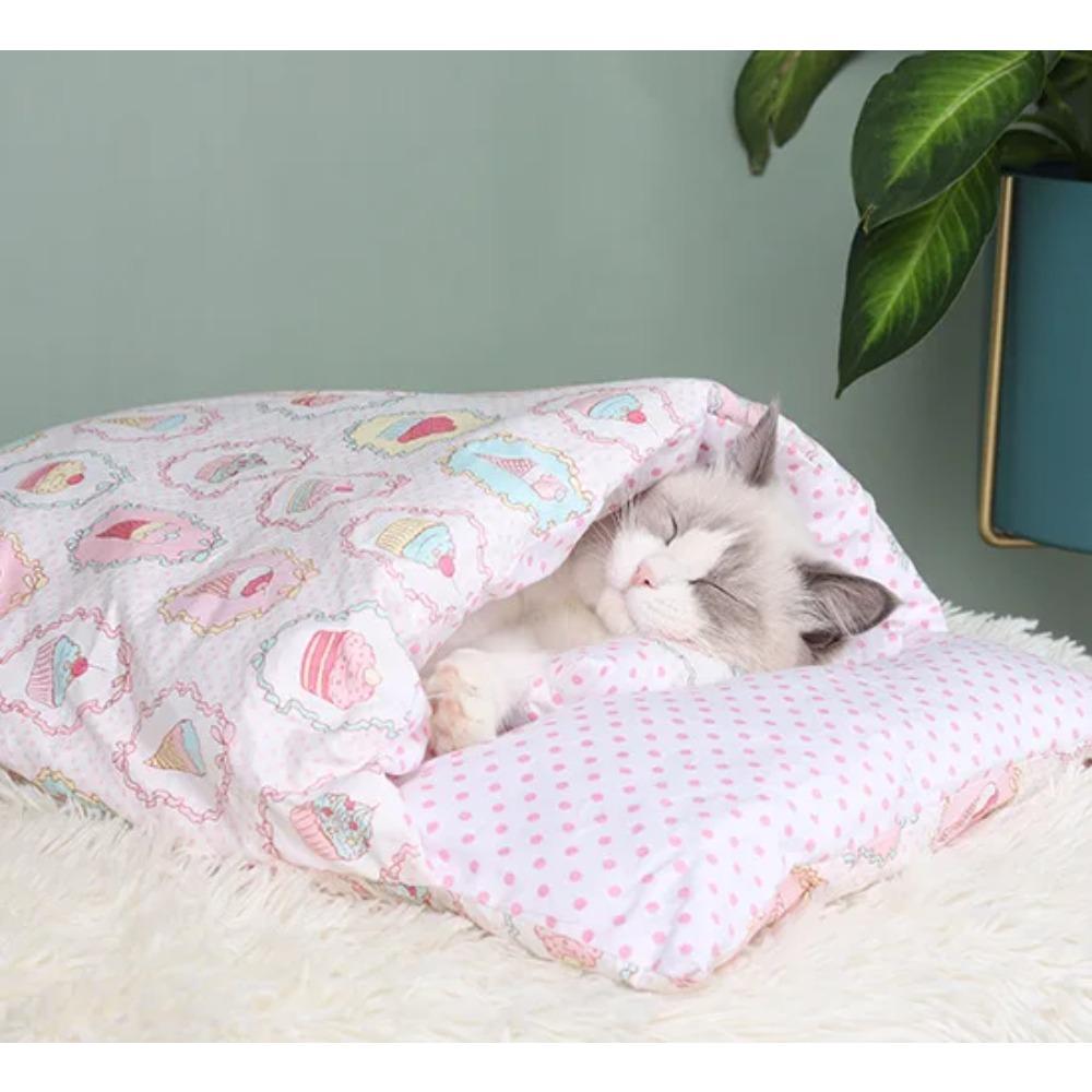 Японская кровать для кошек, теплый спальный мешок для кошек, пещера для глубокого сна, зимняя съемная кровать для дома для домашних животных, подушка-гнездо для кошек и собак с подушкой