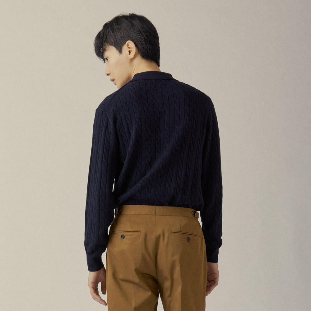 MANNERGRAM Classic Cable Long Sleeve Collared Knit Navy