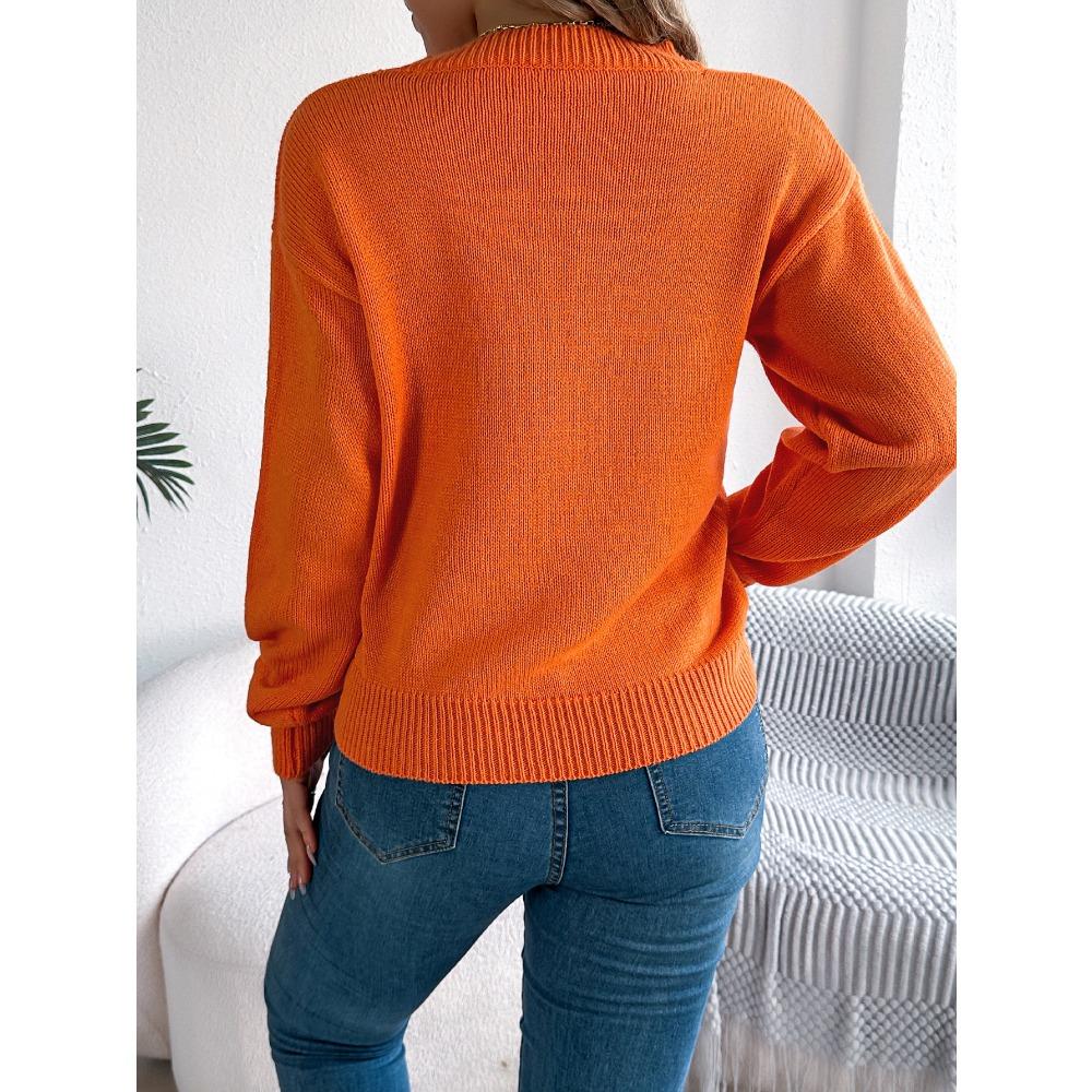 Женский вязаный свитер - Однотонный пуловер с рукавами-фонариками на шнуровке, Хэллоуин, женский топ