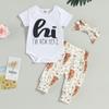 Baby 3Pcs Summer Outfits, Short Sleeve Romper + Cow Print Pants + Knot Hat Set Newborn Clothes
