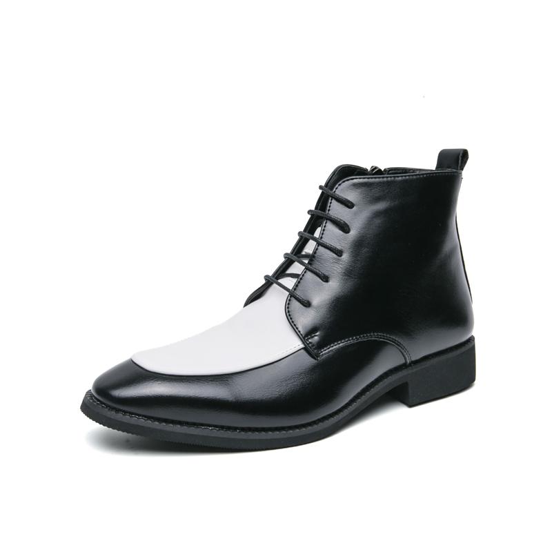 Fashion Black and White High Top Leather Shoes Fashionable and Trendy Men's Style Outdoor Business Party Evening Party Office Shoes New