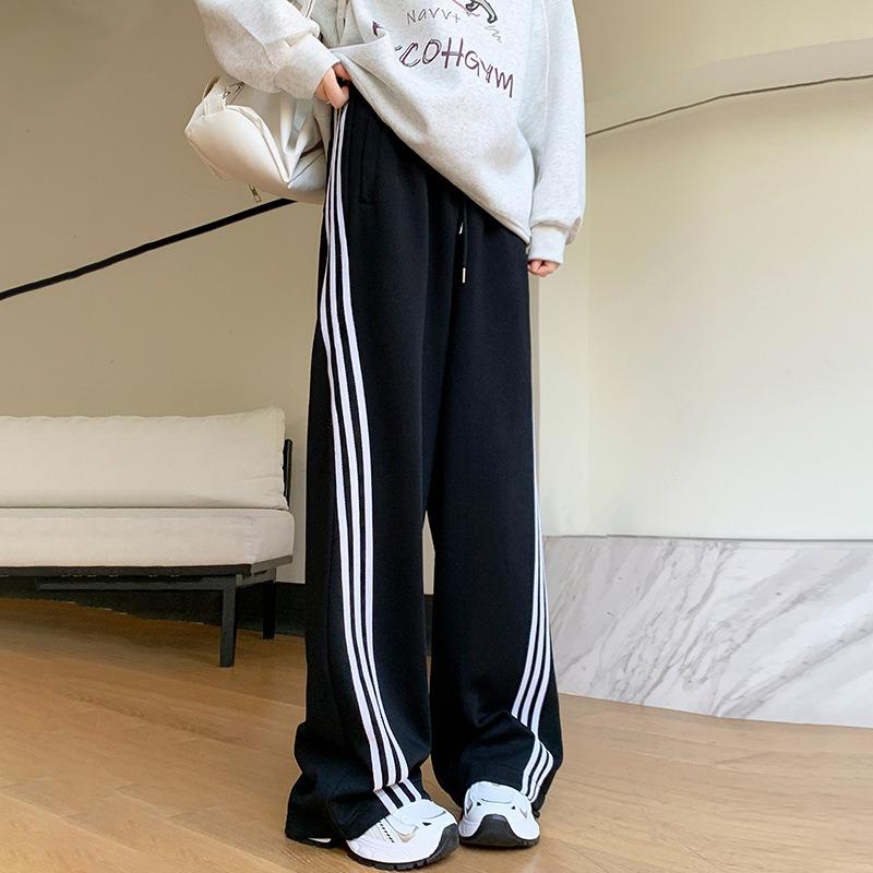 Three Bars Sweatpants Women's Spring and Autumn Models New High-waisted Versatile and Thin Wide-leg Sweatpants Loose Leggings