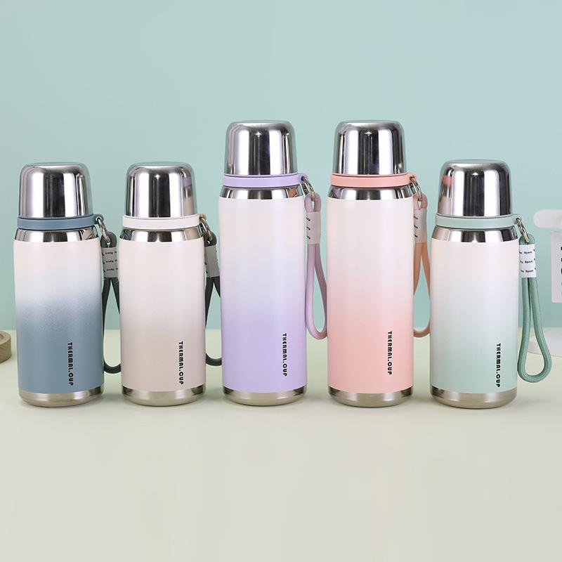 800ml Stainless Steel Thermos Water Bottles with Handheld Rope Outdoor Travel Leak-proof Portable Coffee Cups Drinkware Gifts