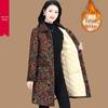 Women's Mid-Length Floral Fleece-Lined Cotton Coat - Winter Thickened Style for Middle-Aged and Elderly