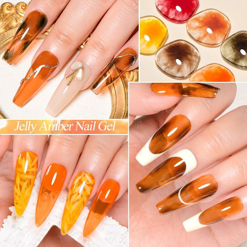 MEET ACROSS 1 Bottle 7ml Jelly Amber Gel Polish Translucent Jelly Nail Gel Manicure UV LED Semi Permanent Soak Off Nail Polish