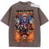 Unisex Black Washed Vintage T  Shirt One Piece Cross Guild Buggy  Members Flame Style High  Quality Fabric for Casual