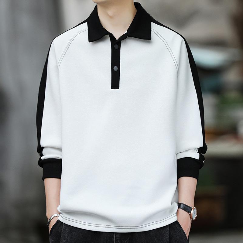 Мужская свободная рубашка поло с длинными рукавами на весну и осень