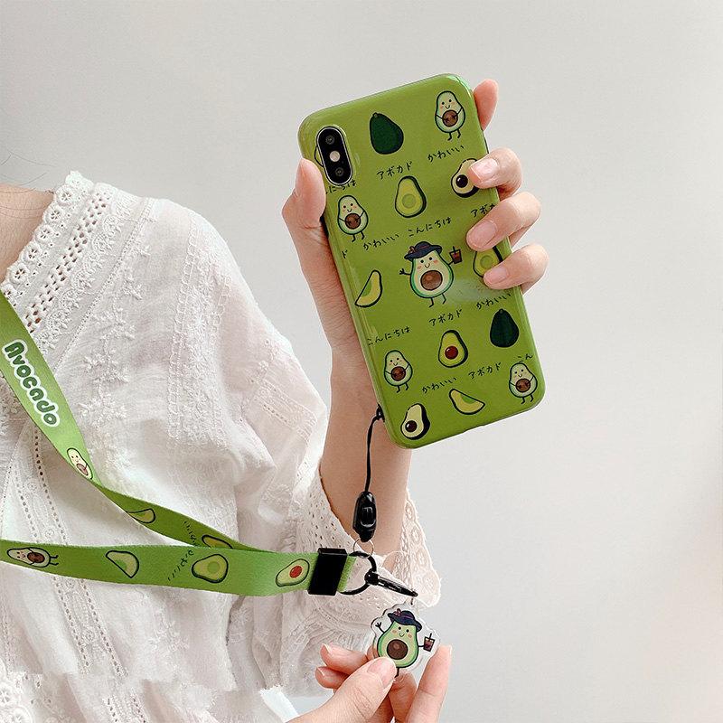 Милый брелок с авокадо, шейный ремешок, длинный короткий ремешок, брелок для мобильного телефона, удостоверение личности, пропуск в спортзал, ремни, держатель значка, ремешок для ключей