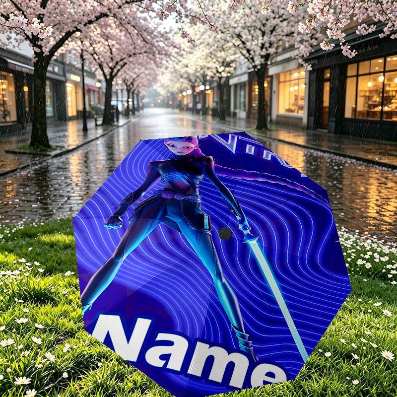 Custom Name Personalized KPop Demon Hunters Print Umbrella, Auto Open Close, 8‑Rib Sturdy Frame, Commute Camping Hiking Use, Birthday Gift