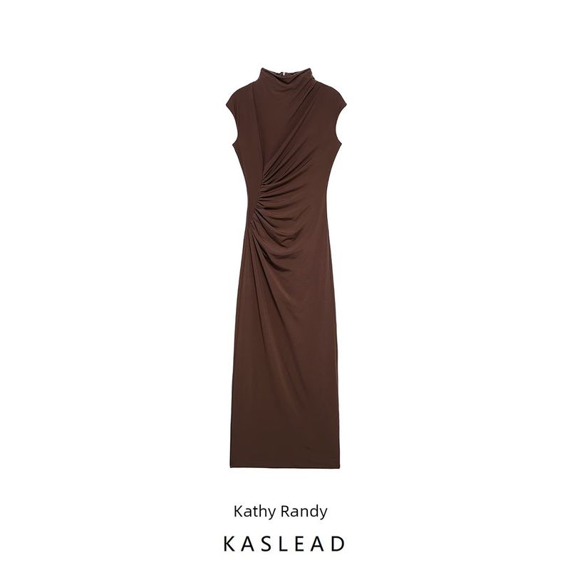 Kaslead New Arrival Women's Clothing Fashion Style Ruched Decorative Waist Silm Midi Skirt Dress 4661245