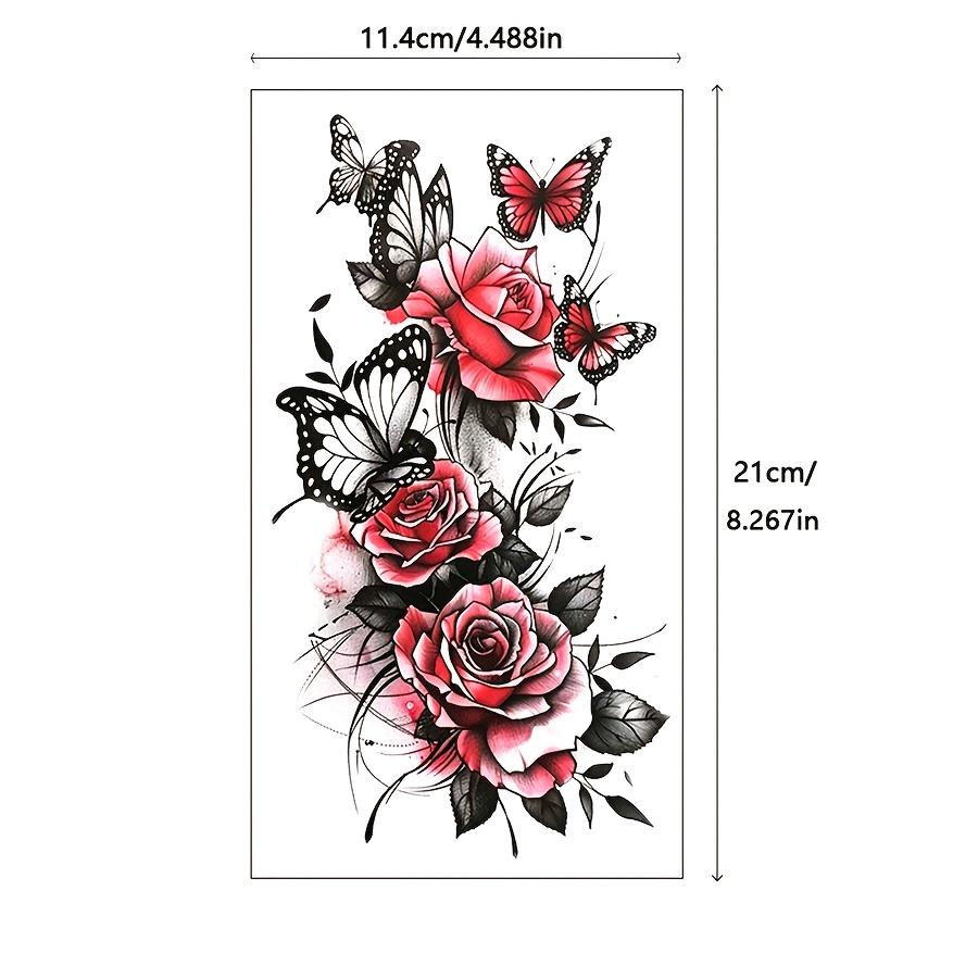 Waterproof Fake Tattoos Butterfly Tattoo Sticker 1 Sheets Cover Scars sticker Red Rose temporary tattoo Accessories