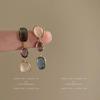 Vintage Asymmetrical Colored Stone Earrings with Silver Needle, High-End Niche Design, Contrasting Colors, Autumn-Winter Ear Clips.