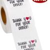 500-Roll Round White Stickers: "Thank You for Your Order" with Red Heart - Perfect for Handmade Purchases