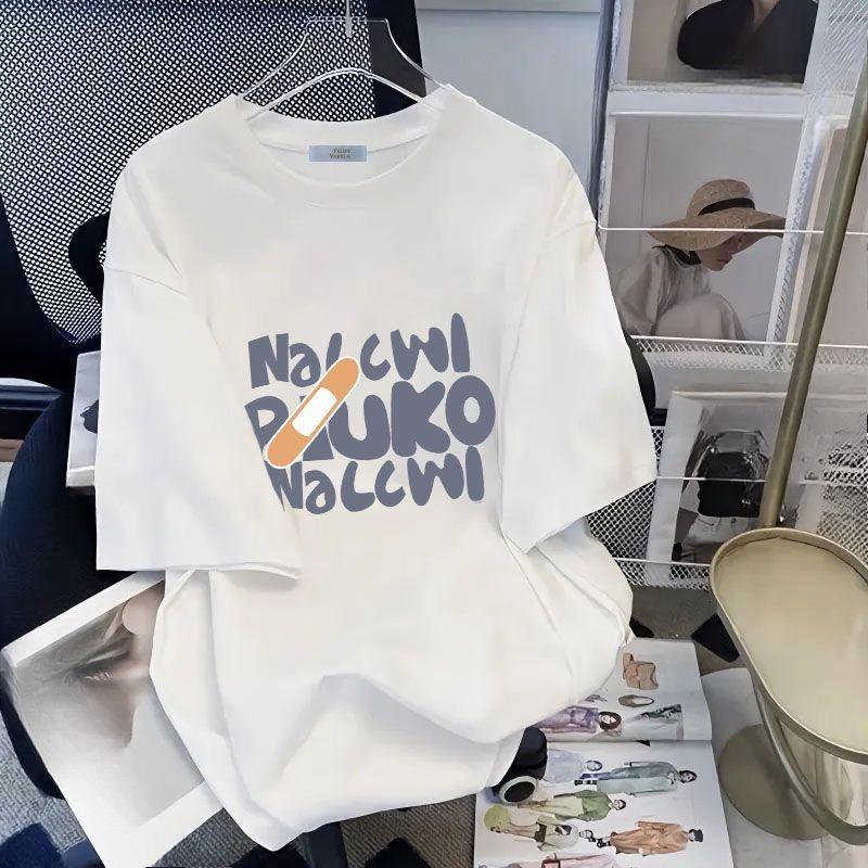 Женский летний свободный повседневный топ с короткими рукавами и принтом букв