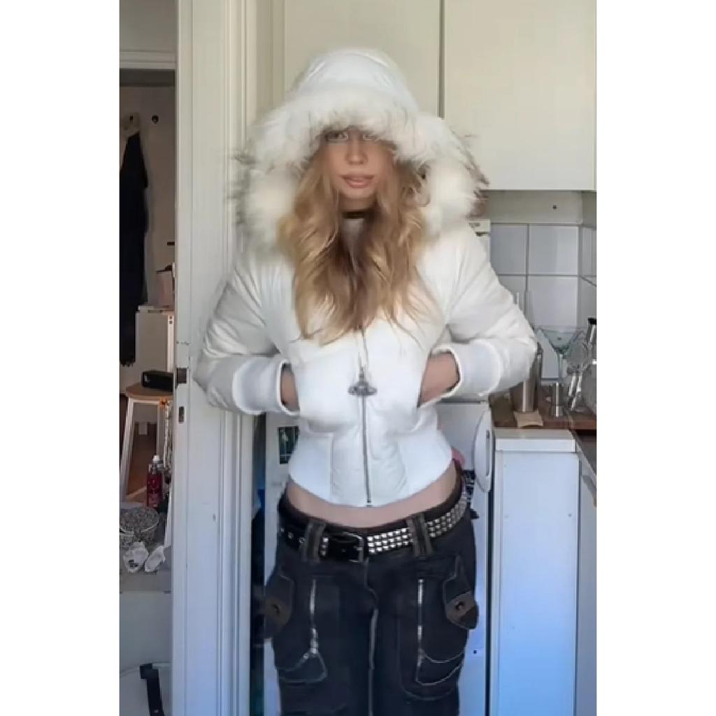 Шикарная женская хлопковая куртка с капюшоном и меховым воротником, однотонная, на молнии, приталенная, с карманами, теплая, толстая, зимняя, осенняя, женская верхняя одежда