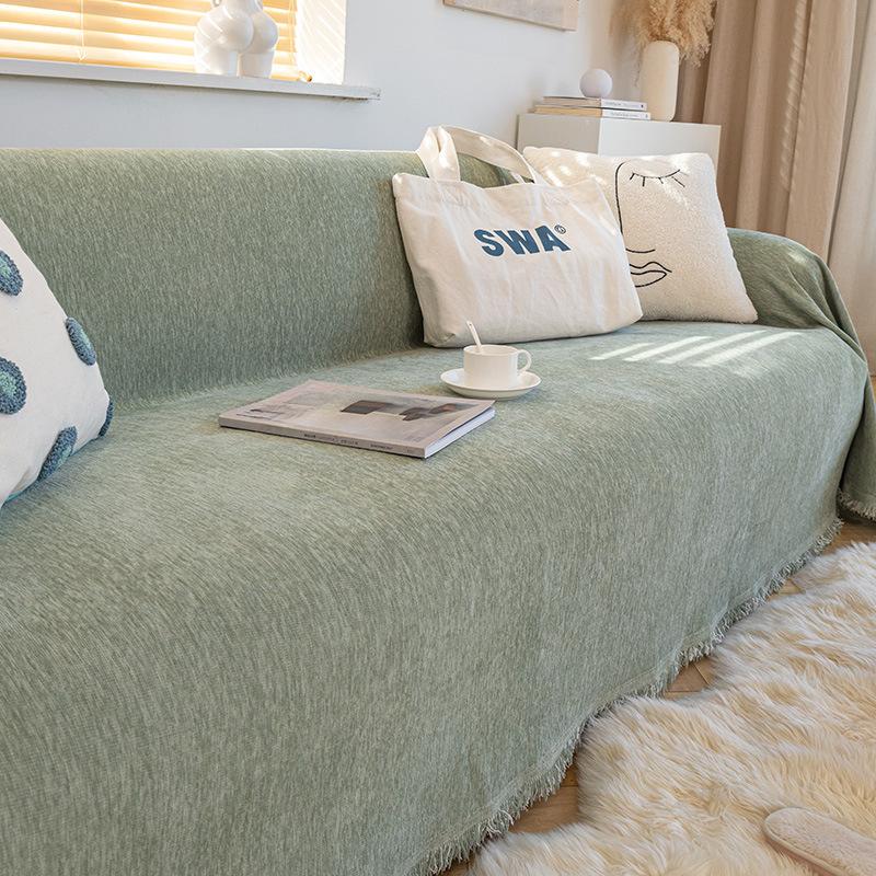 Ткань для покрытия дивана из синели, всесезонное универсальное однотонное полотенце для дивана с полным покрытием, кремовый стиль, ощущение высокого класса, цельное одеяло для дивана